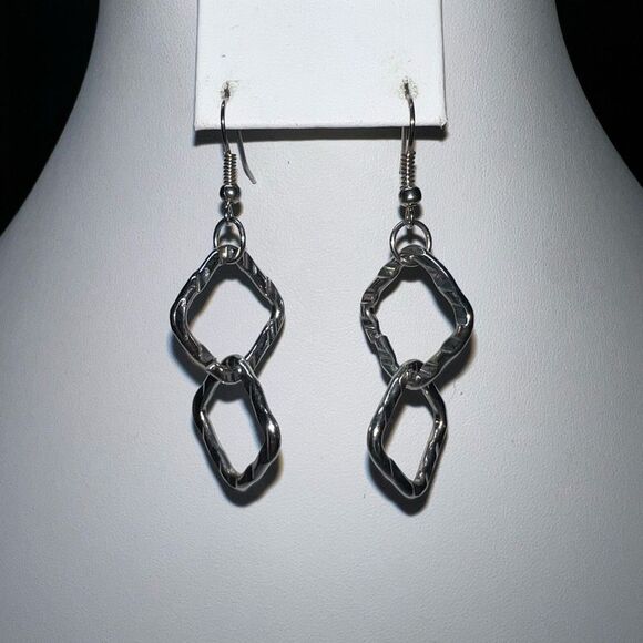 Silver Tone Geometric Dangle Earrings - Picture 5 of 6